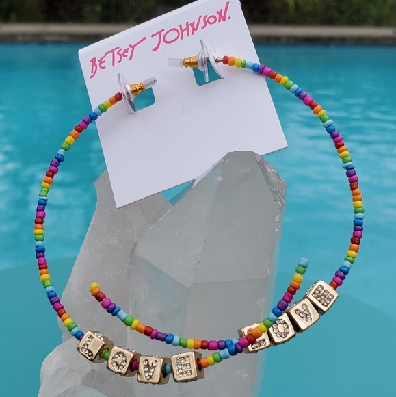 Betsey Johnson Multicolor Beaded Hoop Earrings - Picture 15 of 16